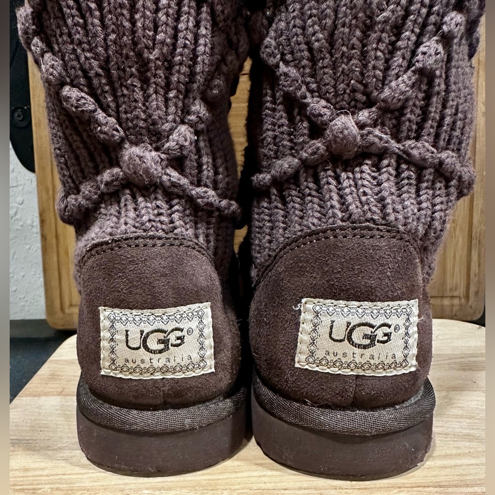 UGG Authentic Australia Argyle Brown Knit Midcalf Sock Sweater Boots - Picture 3 of 7